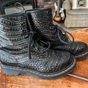 Dr. Martens Black Croc Lace Up Boots